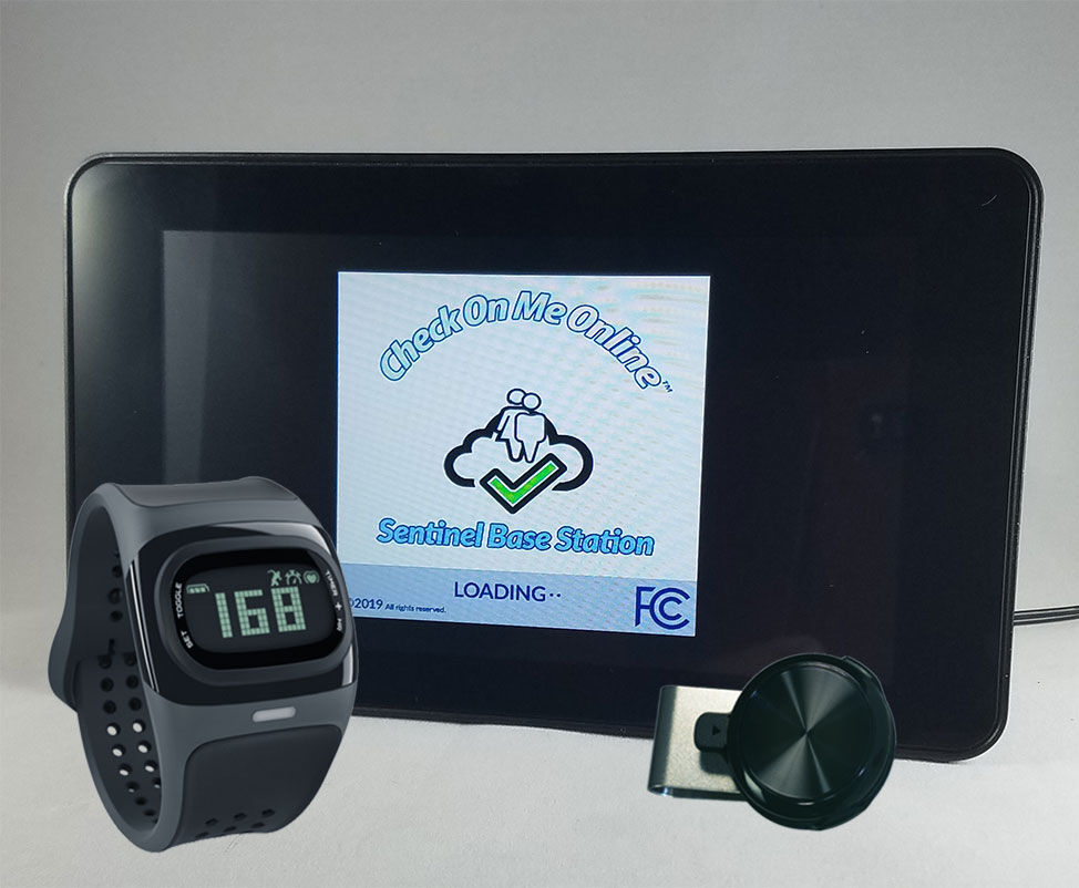 Check On Me Online Sentinel base station with heart-rate watch and help button